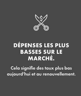 Dépenses les plus basses sur le marché.    Cela signifie des taux plus bas aujourd’hui et au renouvellement. 
